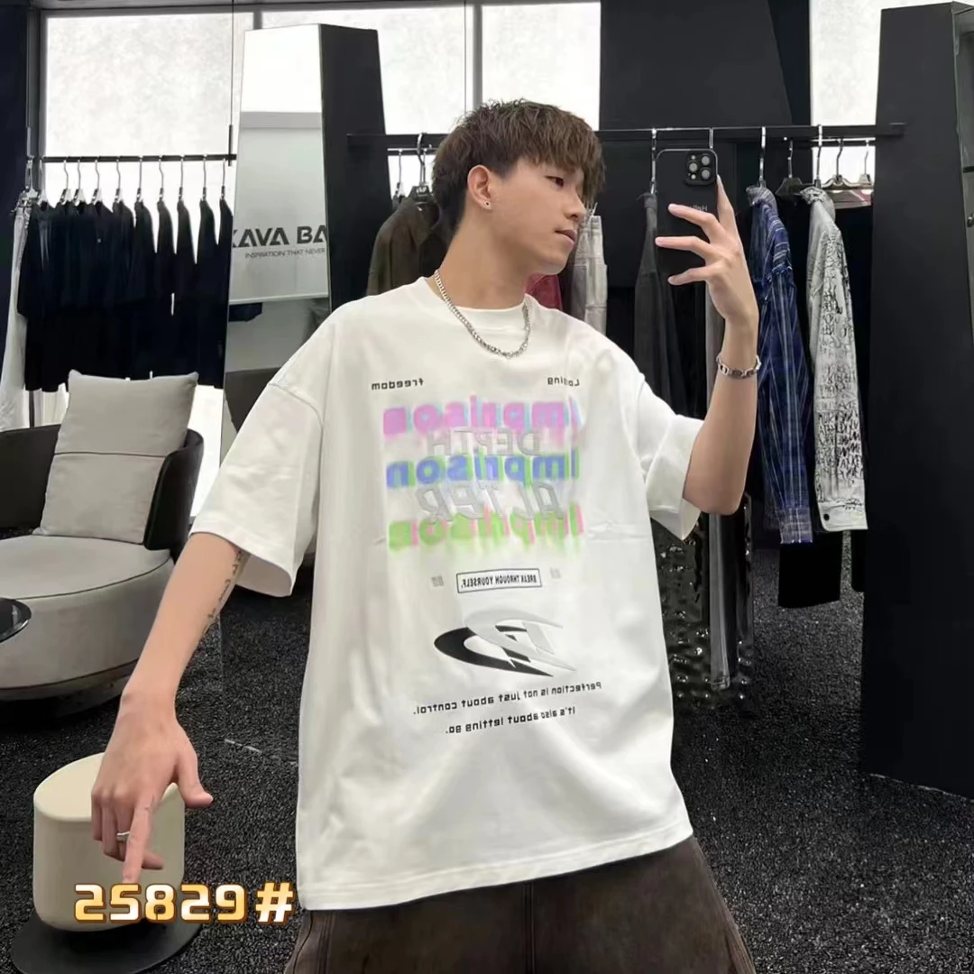 时尚夏季港风短袖ins英文印花男士T恤字母t恤情侣休闲短袖