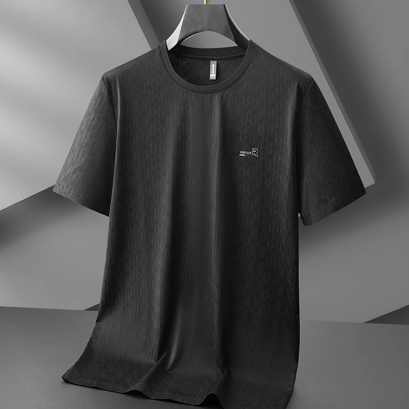 【冰丝提花】夏季大码男士百搭半袖短袖T恤圆领纯色休闲上衣964