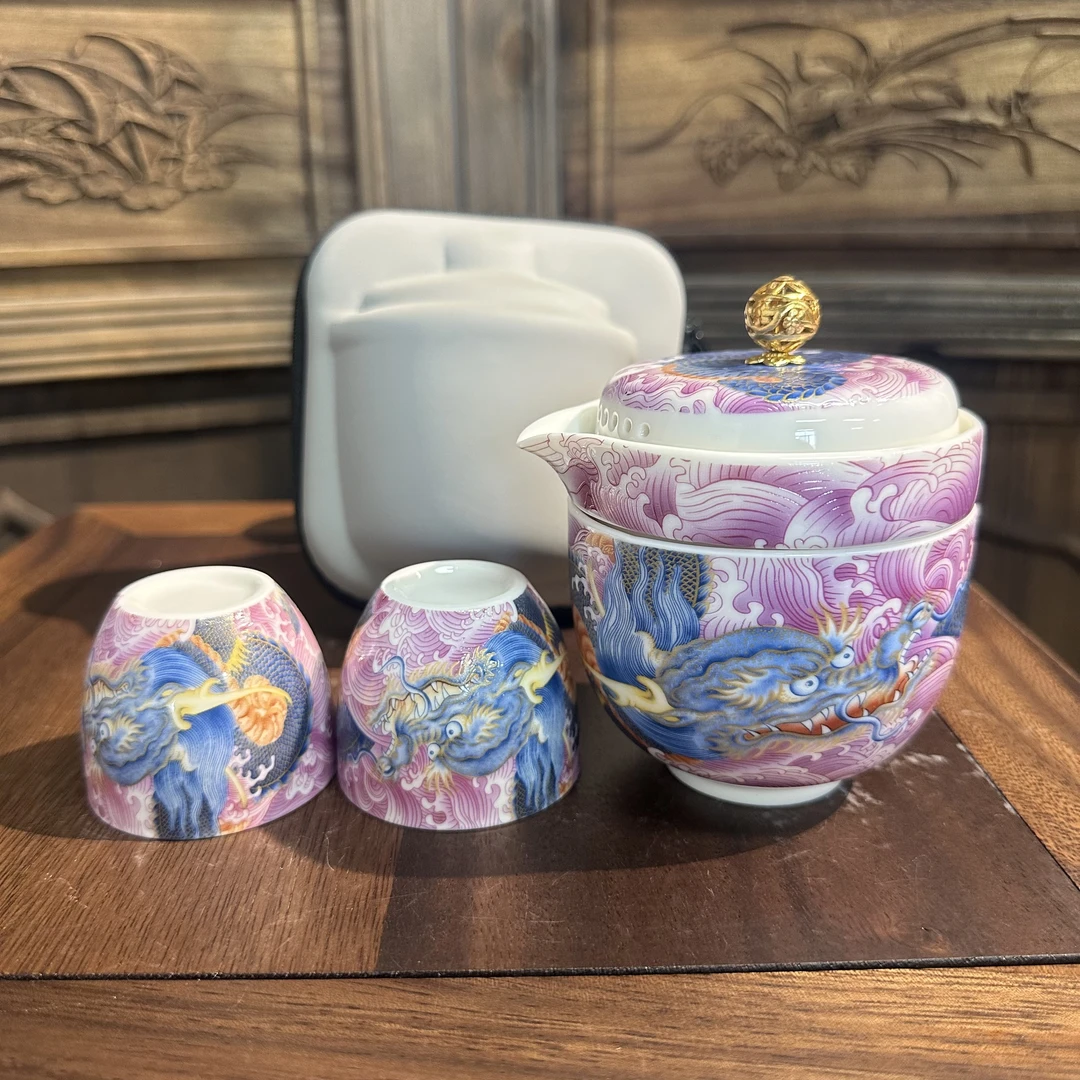 【闪购链接】A-0073 紫海蓝龙一壶三杯旅行套