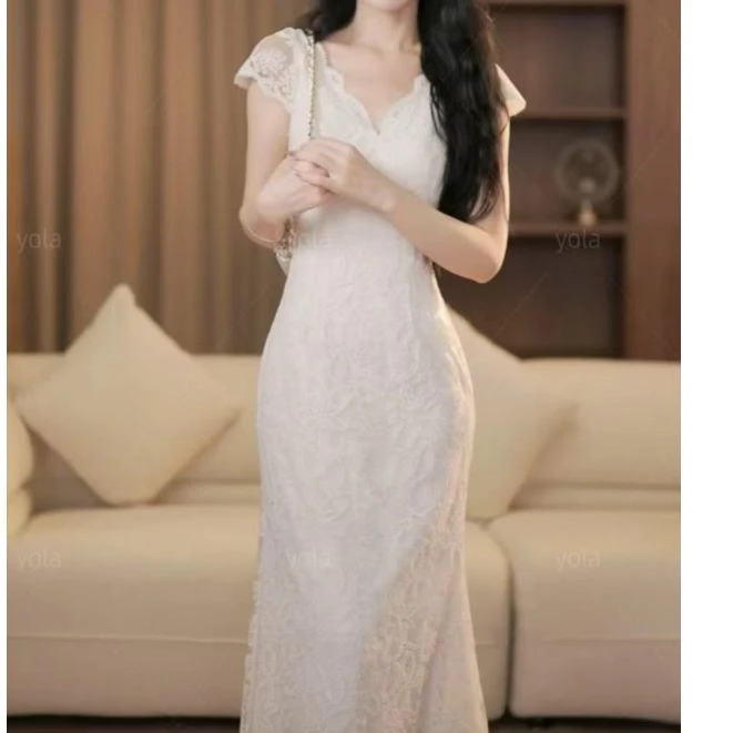 【Peng晓橙】空山雾春季新款高级法式气质显瘦鱼尾连衣裙-YL11420