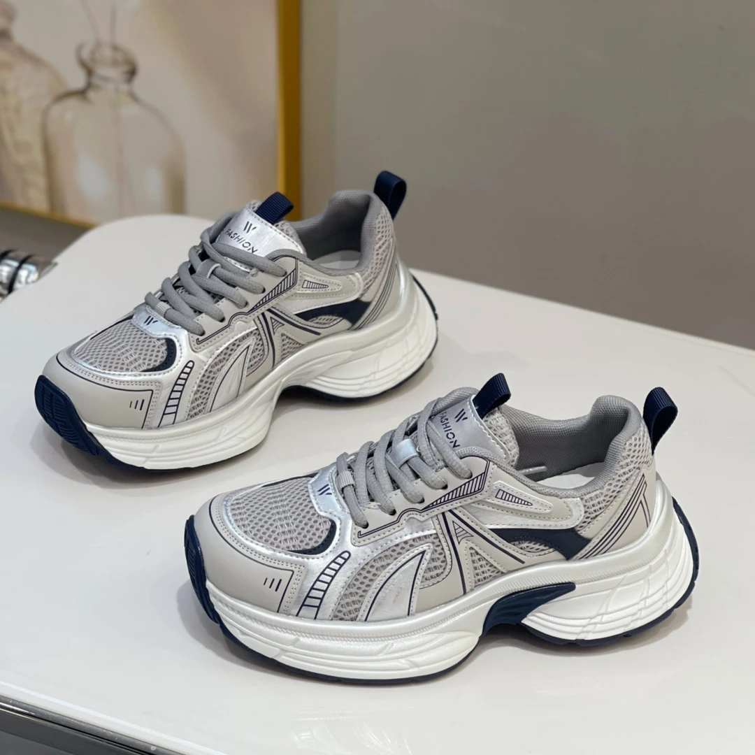 小个子真皮老爹鞋女2025新款春秋爆款厚底显脚小运动鞋复古休闲鞋