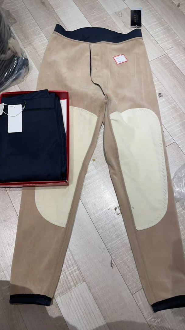 男保暖裤光面蓝色印花带护膝加绒