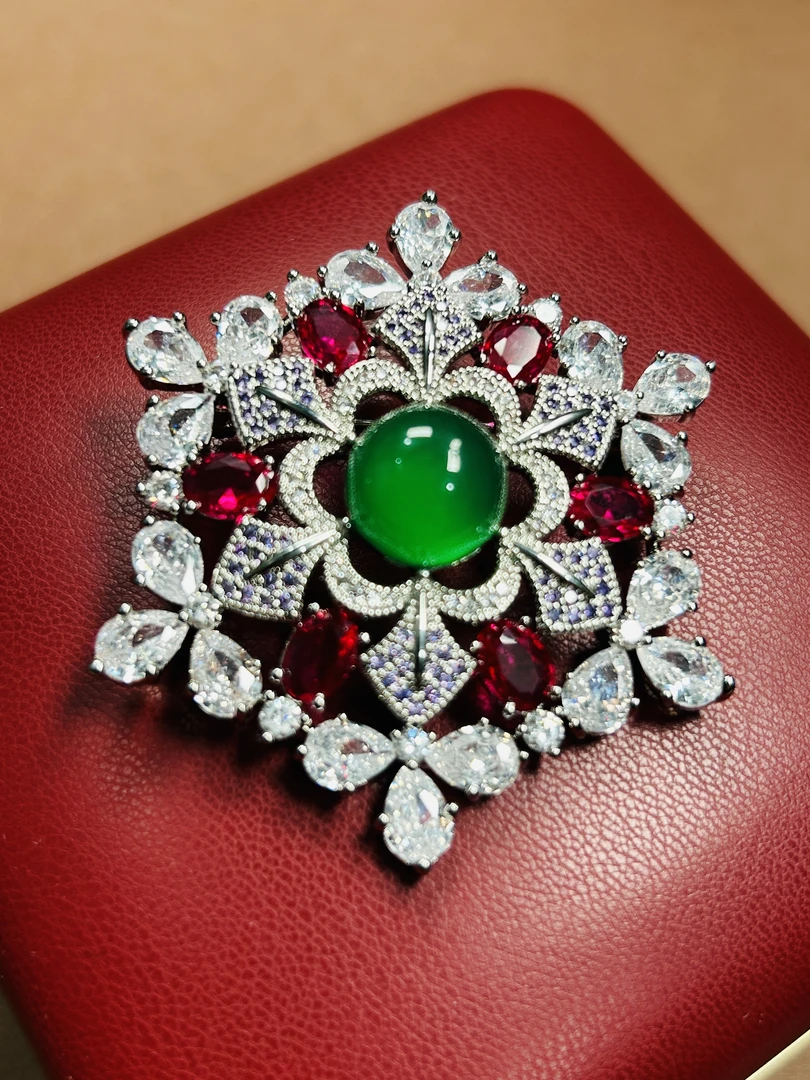 铜合金锆石胸针 红色31162银色复古女重工绿色时尚胸针胸花轻奢