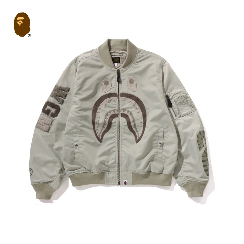 BAPE男装25秋冬鲨鱼WGM字母刺绣飞行员夹克313401P
