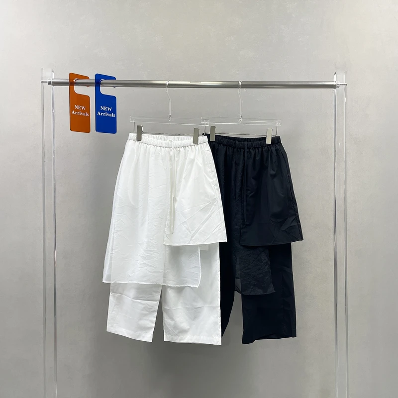 欧货小众设计感欧根纱拼接屁帘九分阔腿裤夏季新款松紧腰裤裙8266