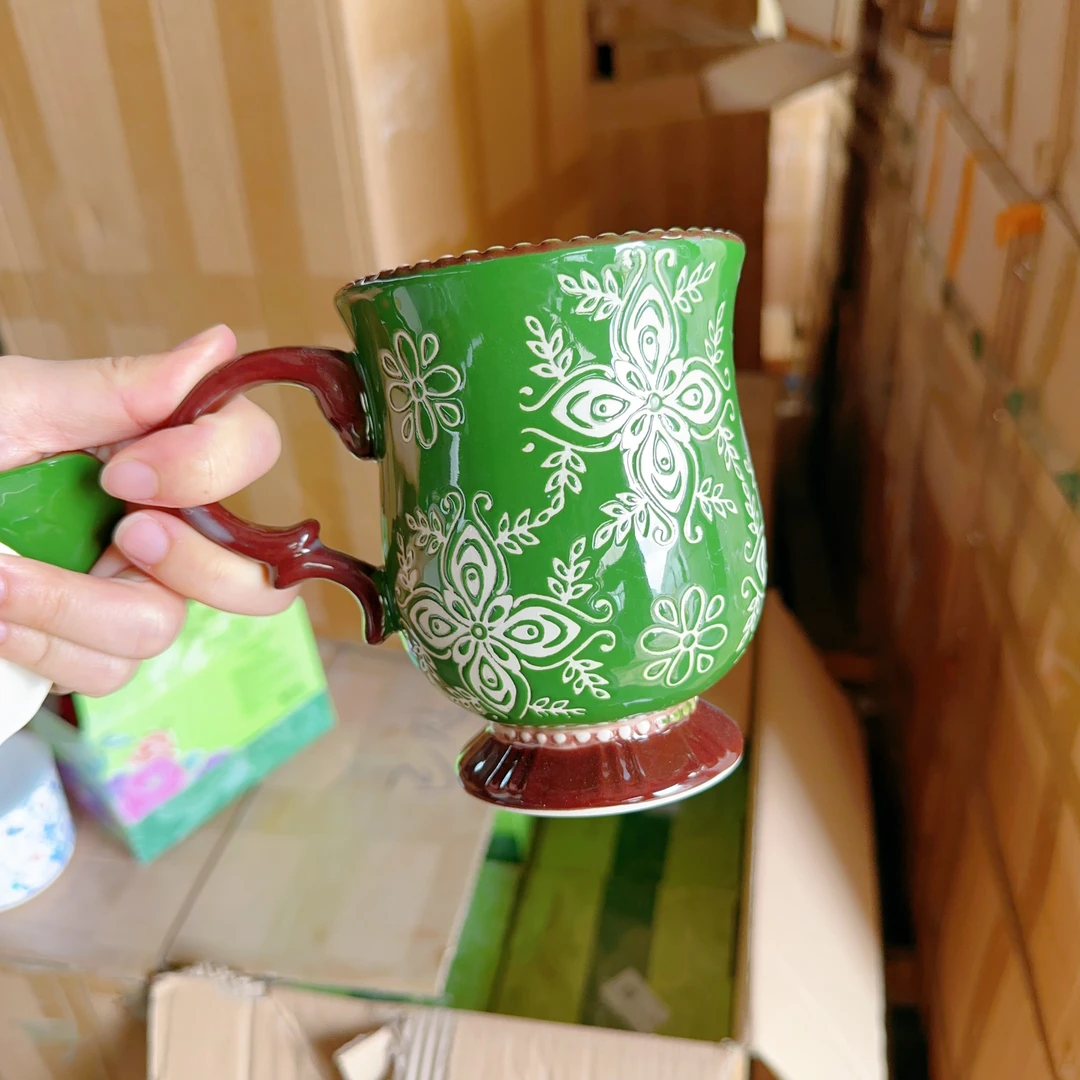 不带勺子500毫升常青藤马克杯釉下彩手绘陶瓷艺术风