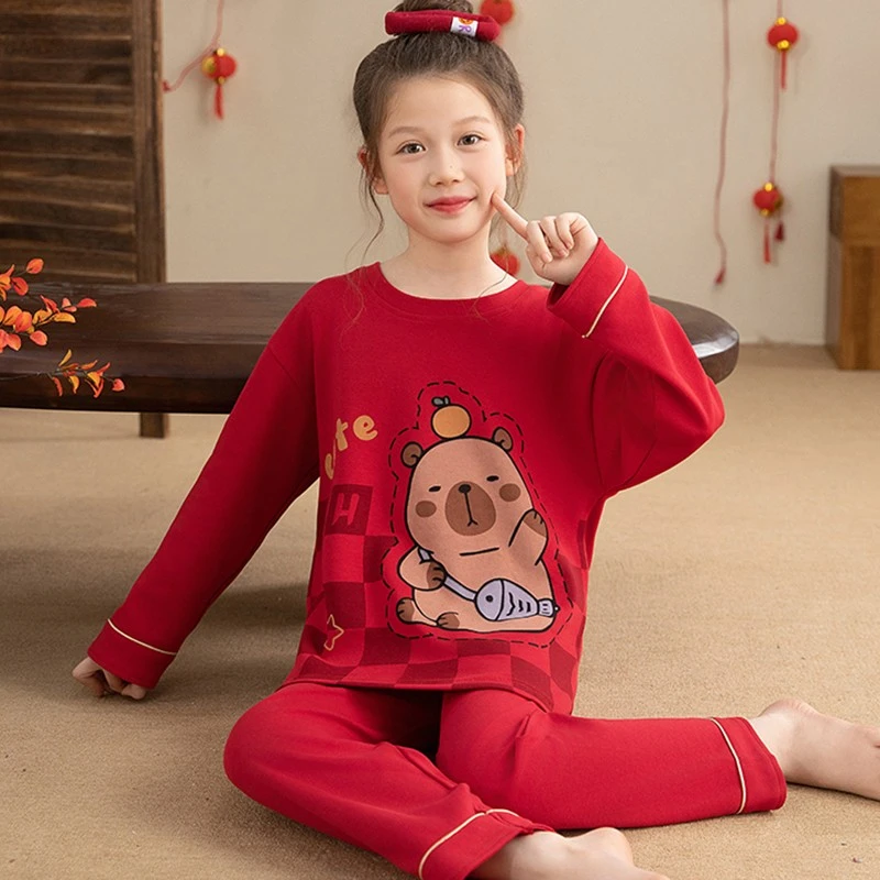 儿童睡衣春秋季纯棉红色本命年女孩中大童8-15岁新款中大童家居服
