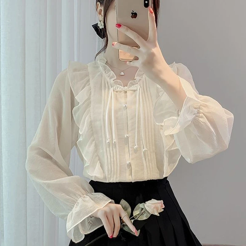 秋装新款长袖衬衫时尚减龄温柔显瘦上衣女设计百搭洋气仙女小衫