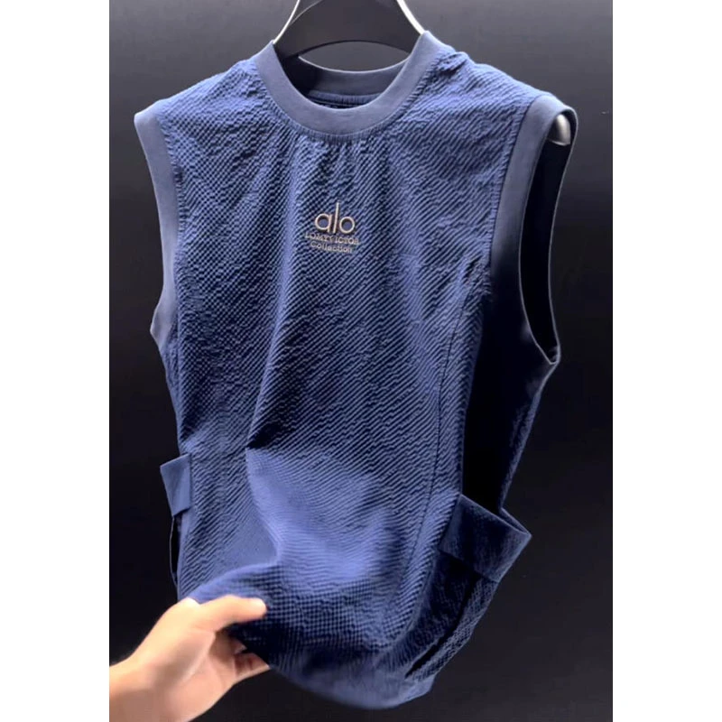 【精品】夏季新款无袖条纹男士背心轻奢时尚宽松显瘦圆领休闲坎肩