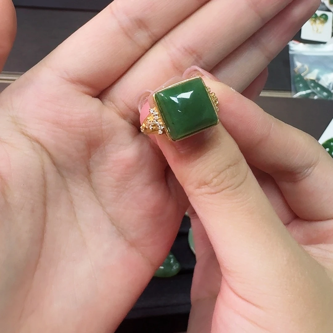 和田玉银S925镶嵌耳饰方戒