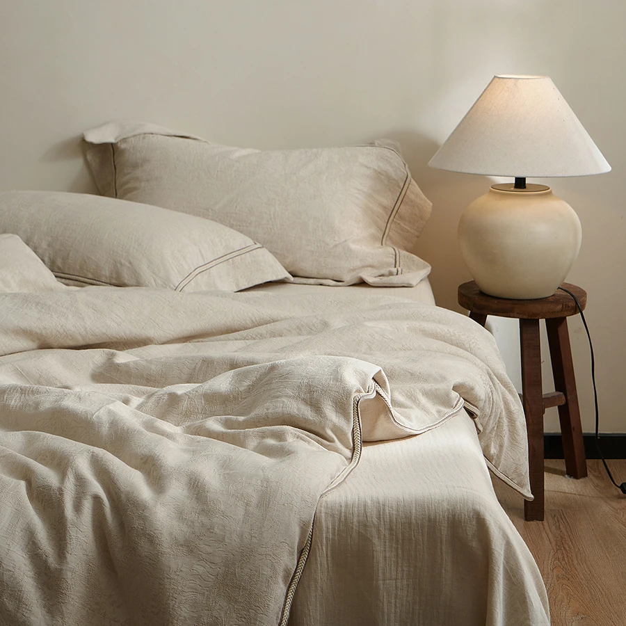 【花季】麦穗边亚麻色织提花工艺款四件套轻奢高端床品套件