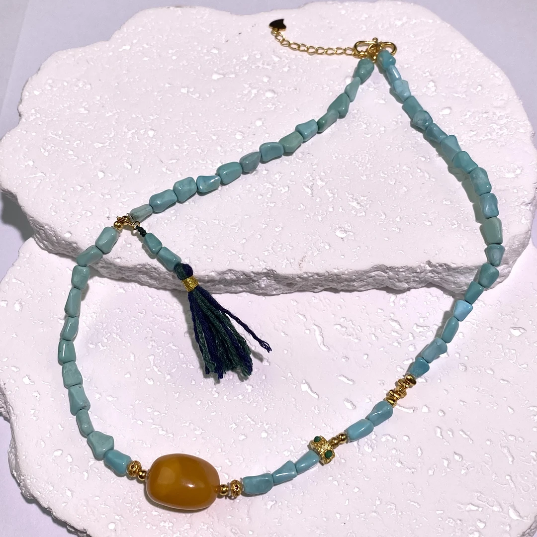 【亿轩臻选】QS1372绿松随型双圈手串diy老蜡随型珠