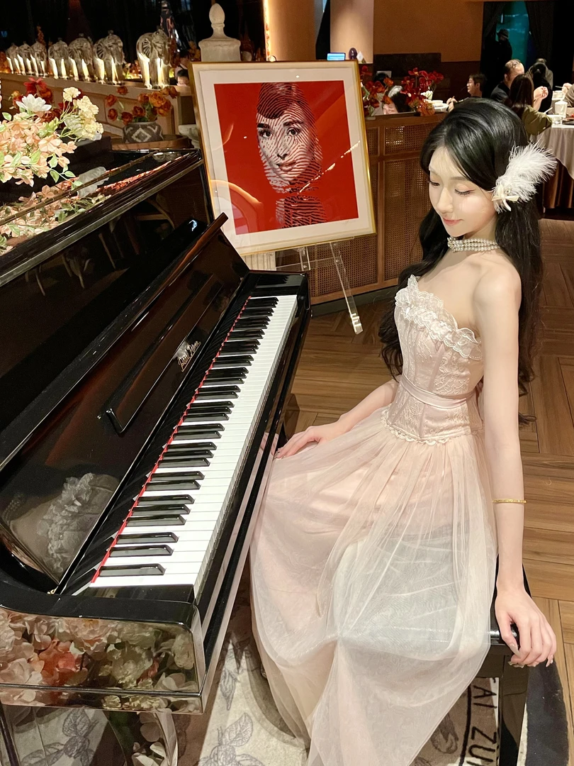 【kiss-雾入梦境】8根鱼骨!!法式浪漫绝美抹胸上衣收腰网纱裙裙套装