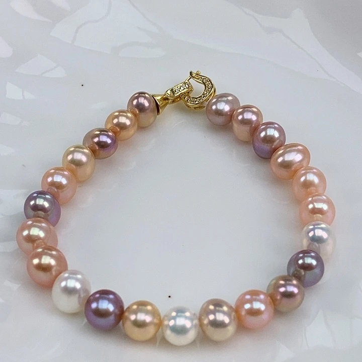 淡水珍珠手链合金7-8炫彩糖果手链