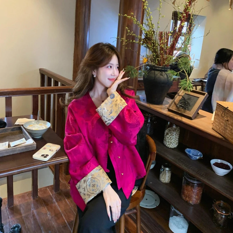 新中式国风玫红色禅意上衣外套春季2025高级感超好看半身裙两件套