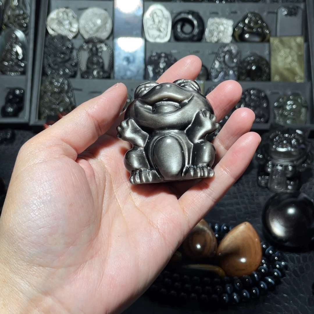 黑曜岩珠宝奇石未镶嵌蓝**台手把件