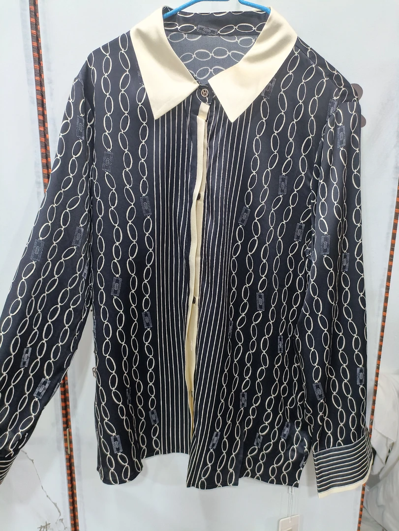 桑蚕丝简约条纹小衫洋气衬衫时尚春装C267