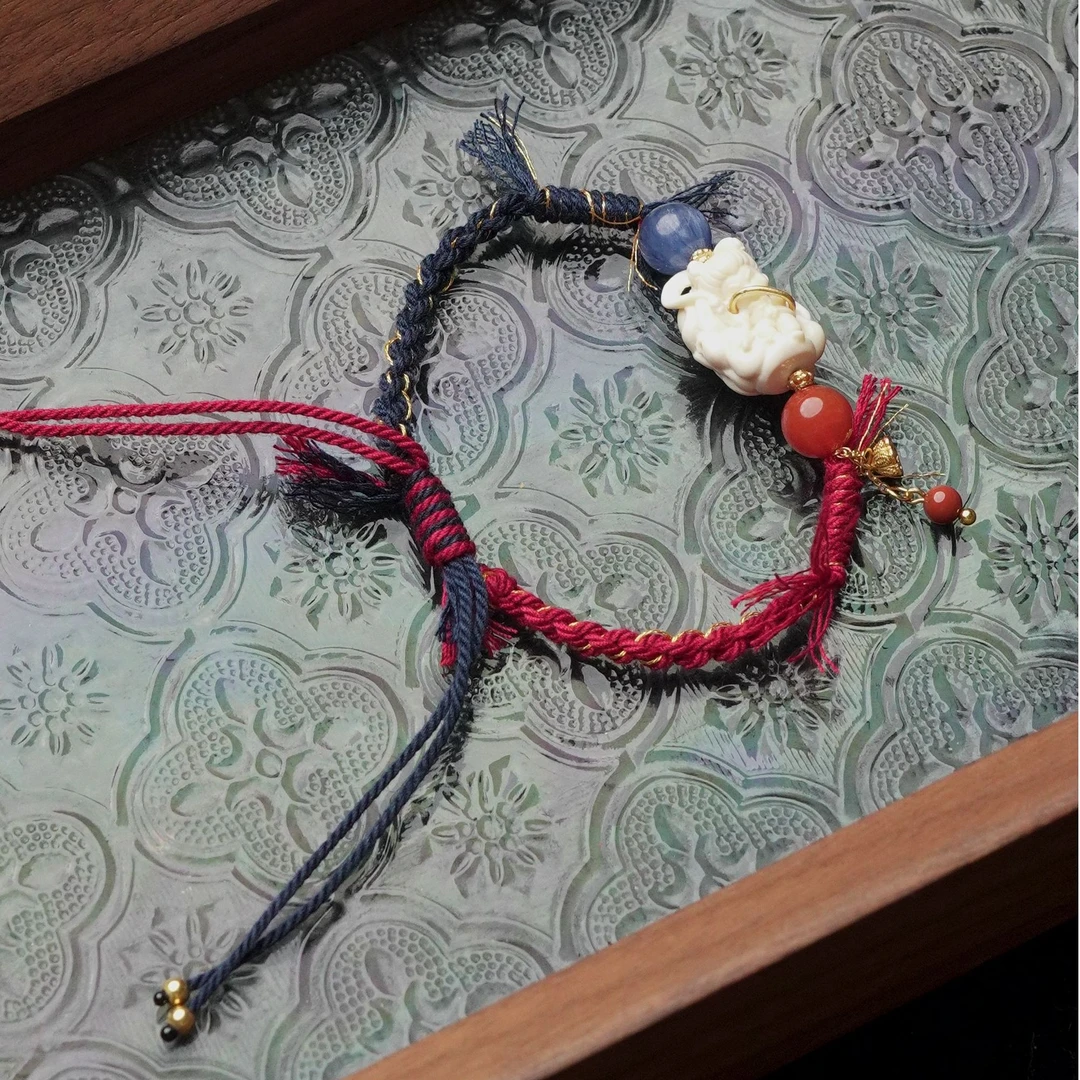 济沧海 天然猛犸牙雕刻哪吒15*18*11mm手编绳手串