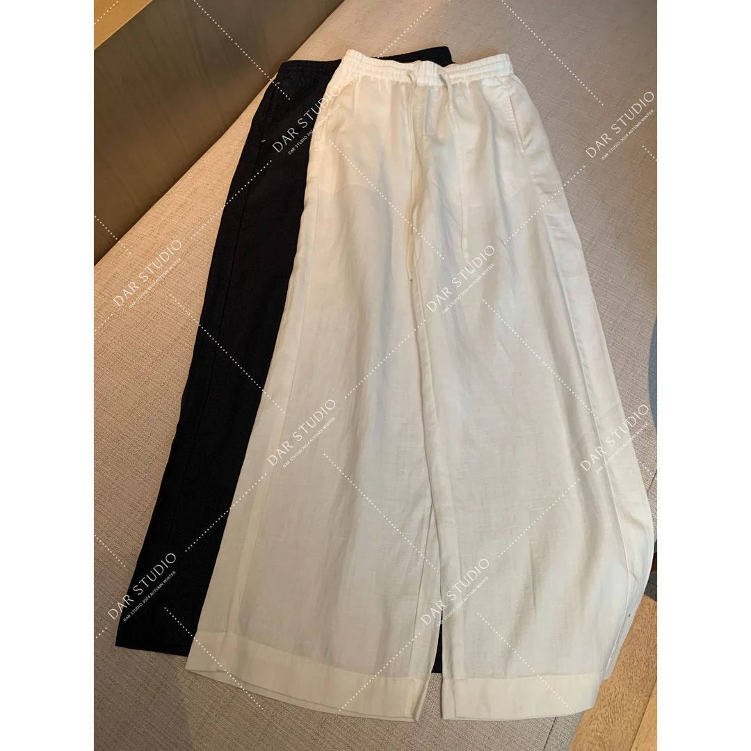 DAR STUDIO 【天S亚麻裤】莱赛尔亚麻夏季松紧抽绳百搭休闲裤25141
