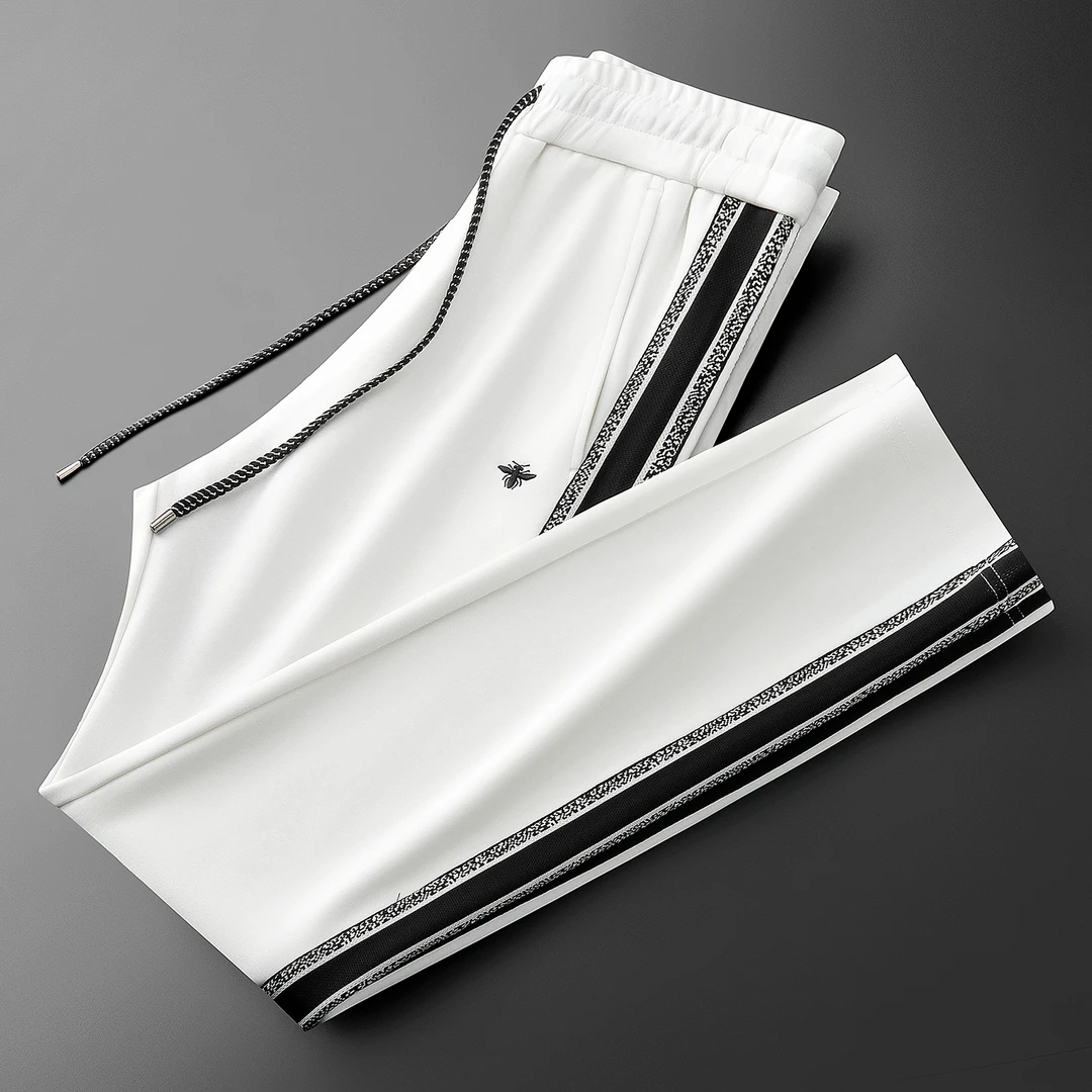 秋季高端时尚潮流丛林织带拼接面膜空气层男士直筒运动卫裤休闲裤