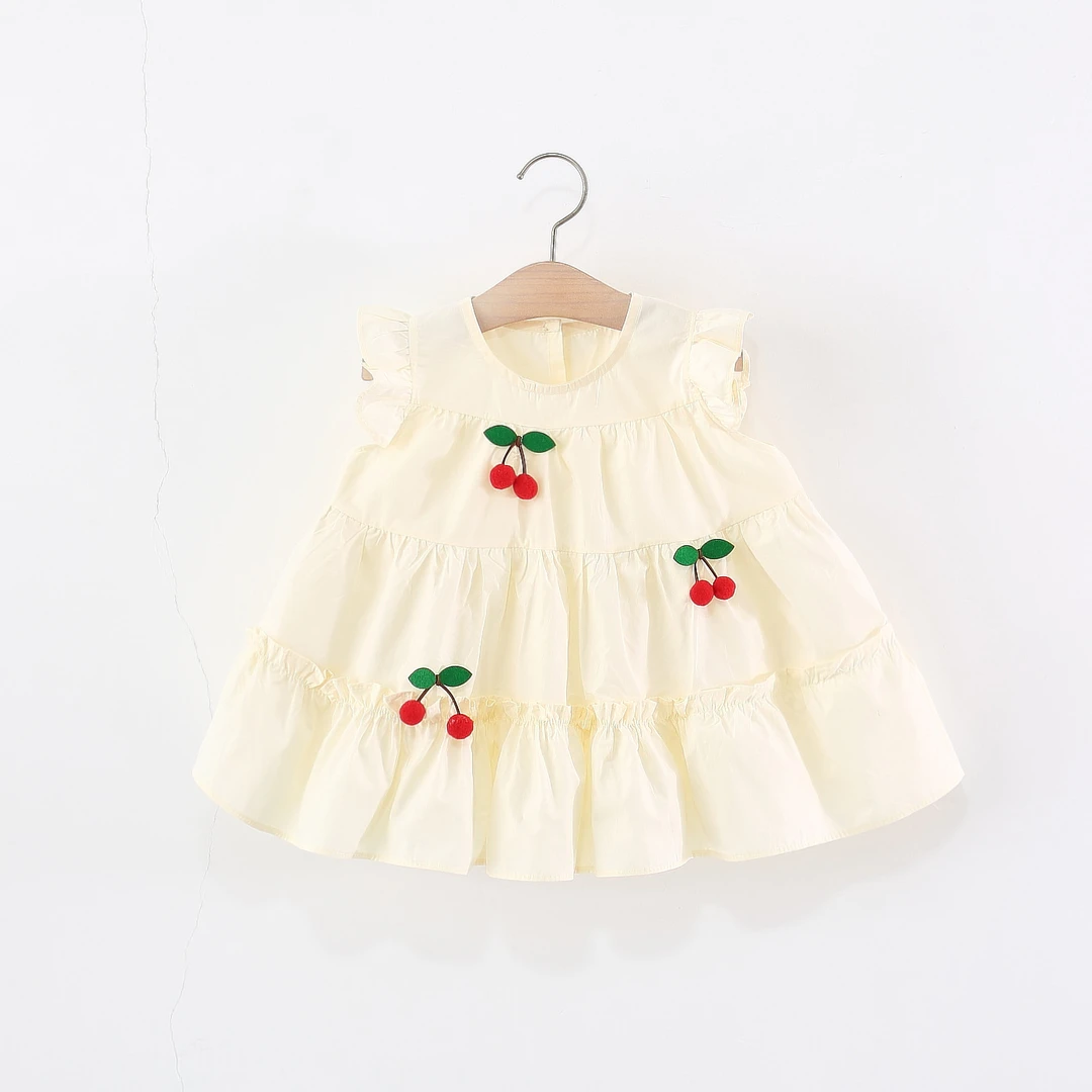 洋气女童无袖连衣裙夏季儿童樱桃棉布小裙子小童女宝宝夏装公主裙