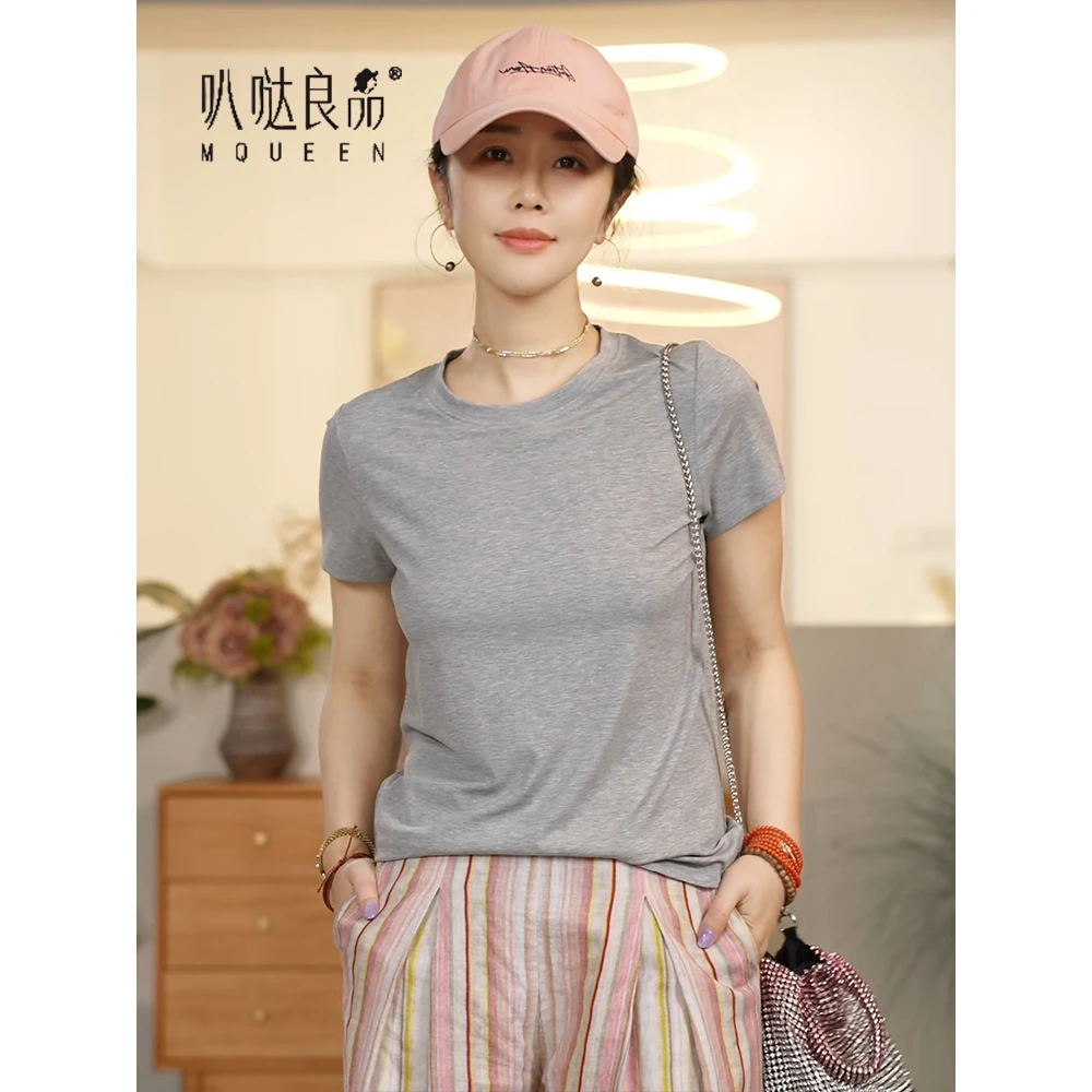 【叭哒不惑】小惊喜 桑蚕丝圆领短袖T恤女士休闲套头舒适上衣春夏