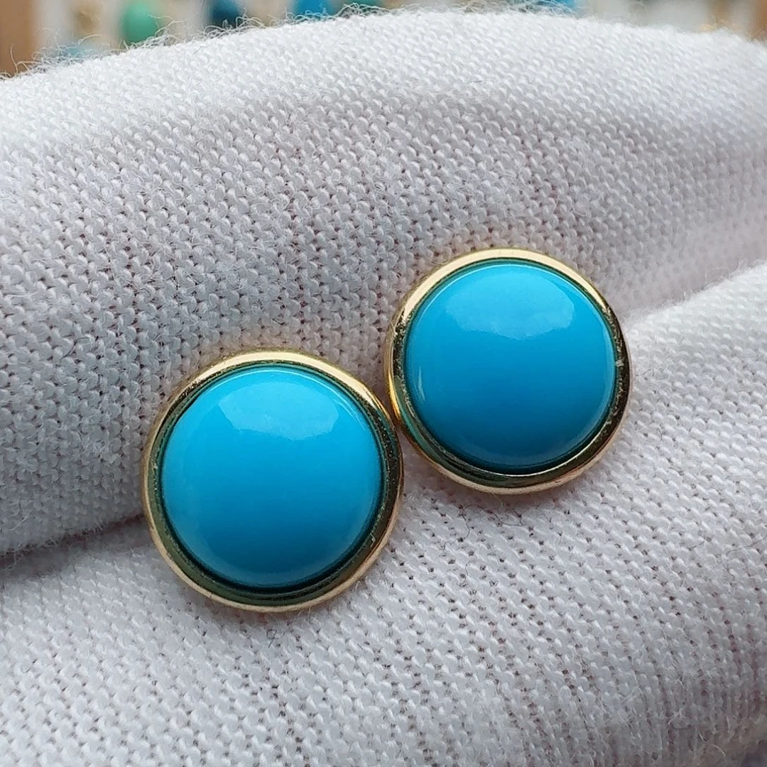 绿松石18K金镶嵌耳饰