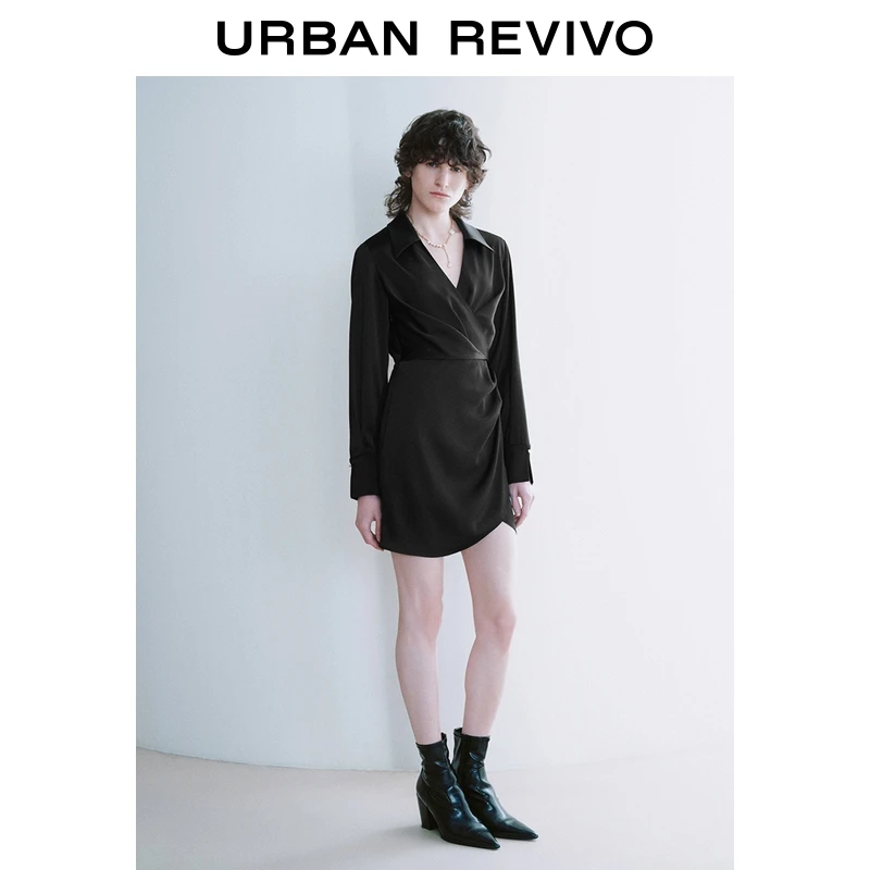 UR2026春季新款女装摩登都市褶皱收腰连衣裙UWM750090+