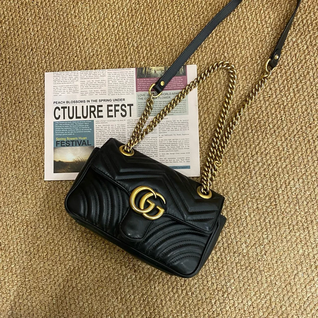 95新 GUCCI/古驰 黑色马蒙22 单肩包