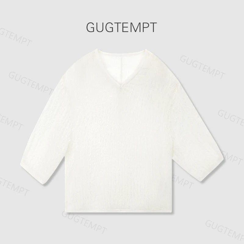 星界【七分袖泡泡绉上衣】 春夏薄款V领12姆米桑蚕丝桑弹绉KSY5237