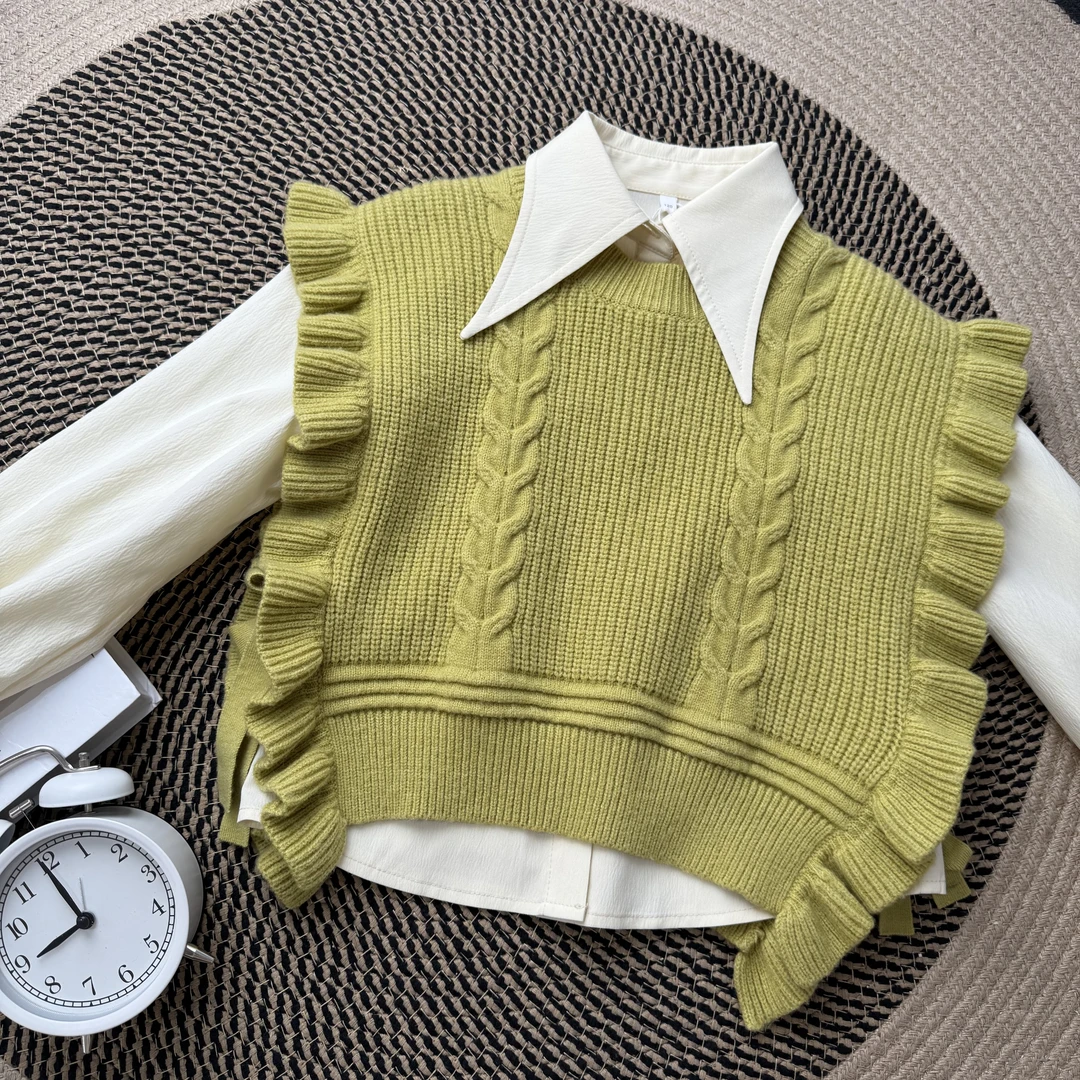 【童装】女童春季时尚无袖韩版撞色休闲两件套洋气