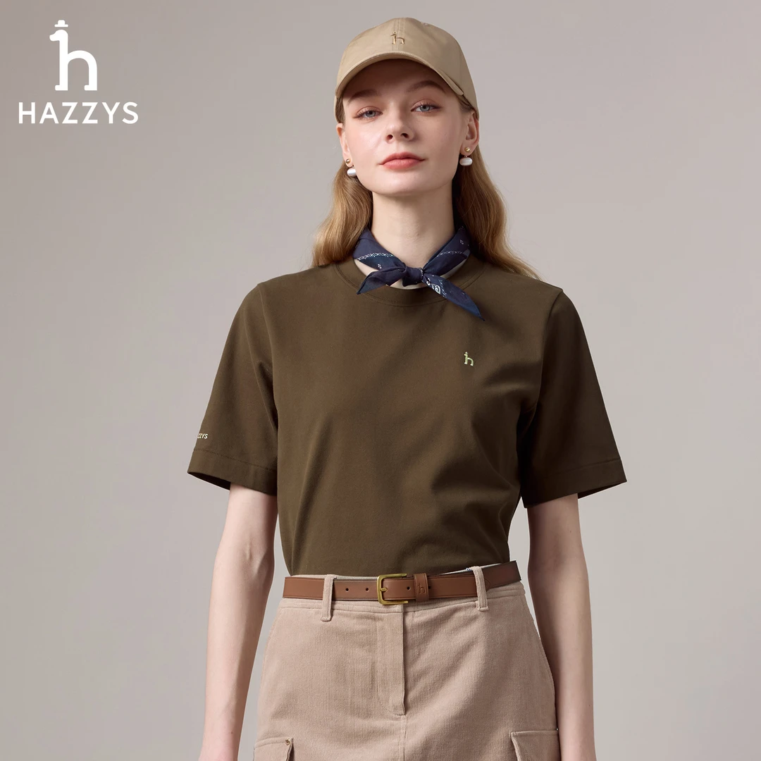 【商场同款】HAZZYS哈吉斯秋季女士短袖打底衫时尚休闲基础款T恤