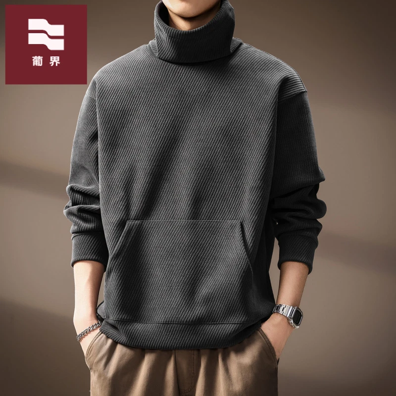 高端美式复古高领卫衣男士秋冬新款潮流宽松质感休闲长袖套头男装