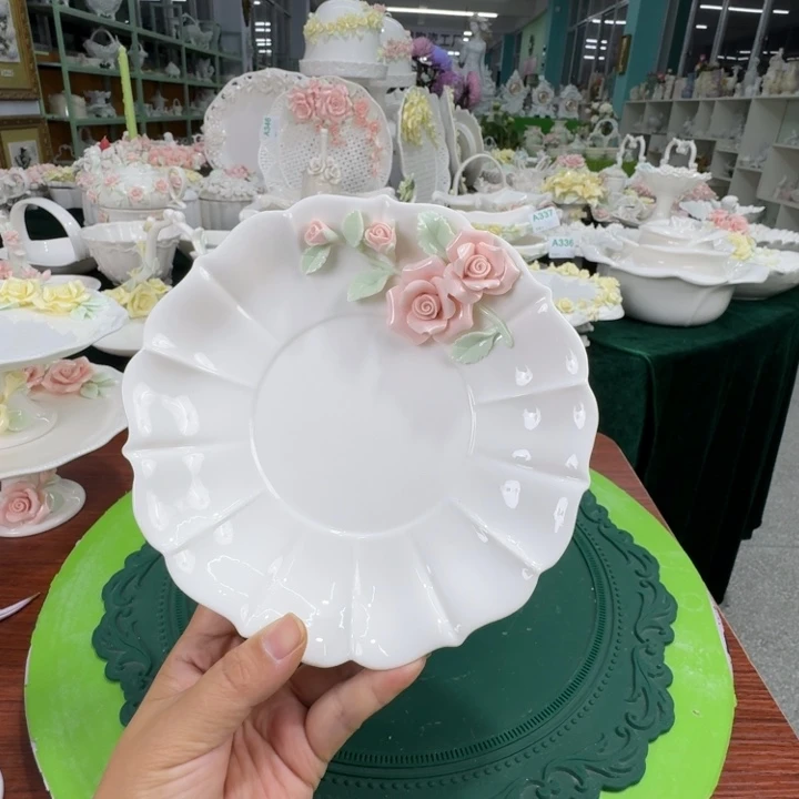 陶特价玫瑰花深盘18厘米