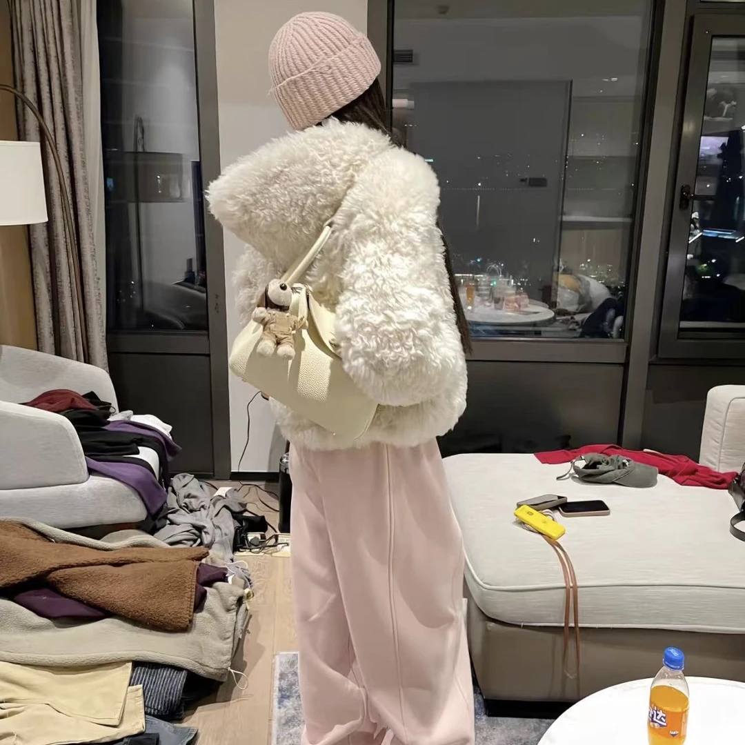 冬季绵绵蜜桃粉毛毛外套连帽加厚韩版时尚网红