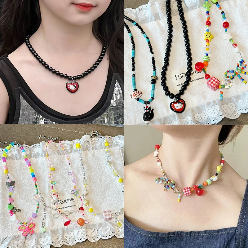 夏日彩色串珠hellokitty项链小女孩可爱萌趣小猫颈链锁骨配饰儿童