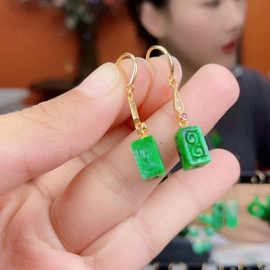 翡翠银S925镶嵌耳饰