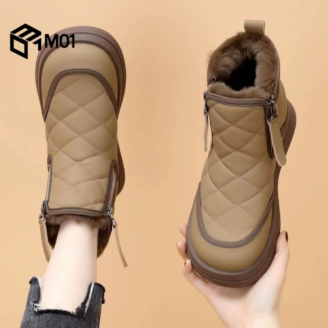 M01平底雪地靴女2025新款冬季加绒加厚皮毛一体哈尔滨旅游大棉鞋