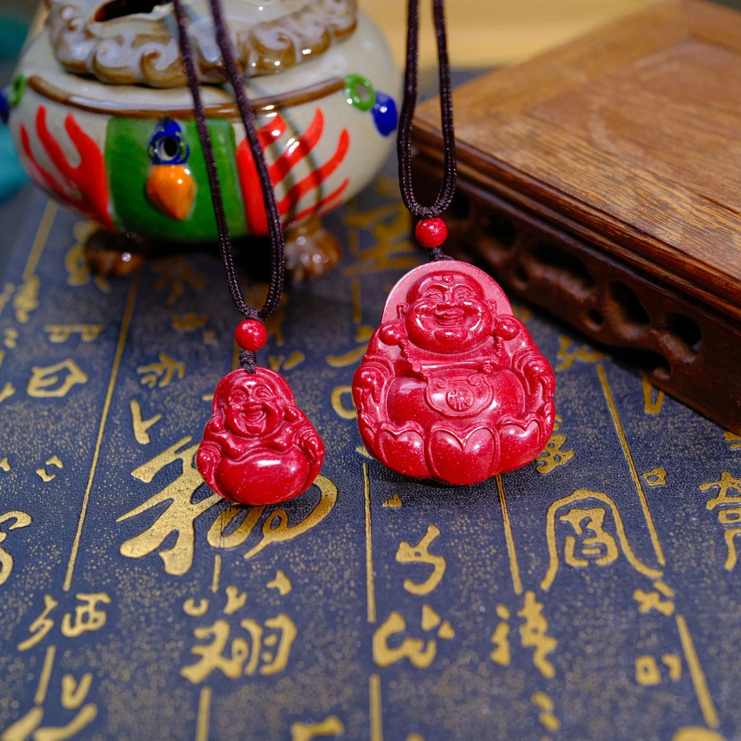 含辰砂工艺品【天然朱砂晶体颗粒】红晶砂大肚佛吊坠