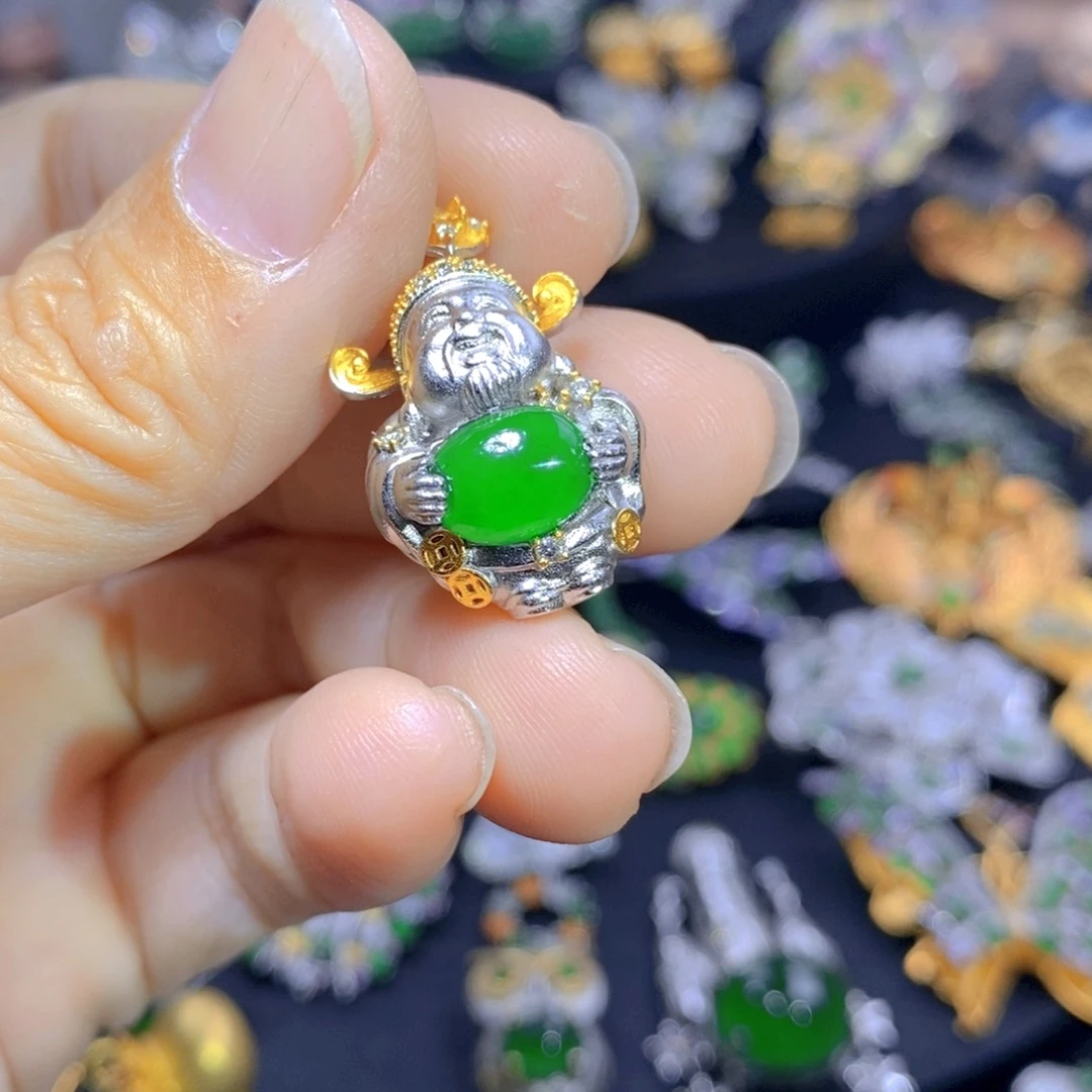 翡翠耳钉银S925镶嵌天然翡翠