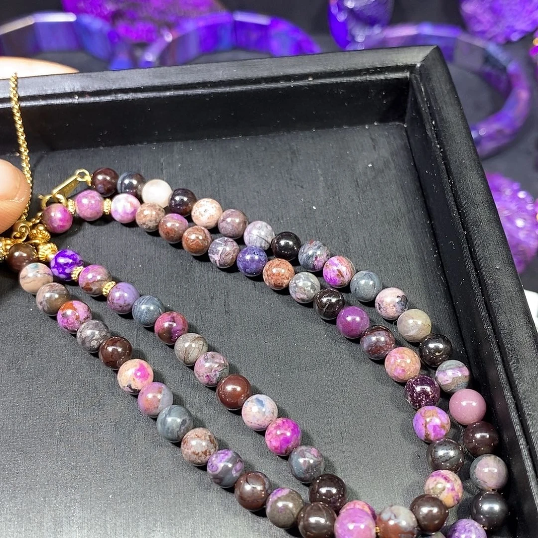 苏纪石（舒俱来）未镶嵌南非老矿舒俱来泥地樱花圆珠直链