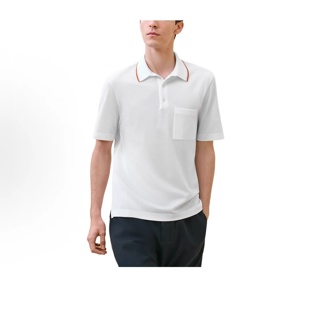 99新 Hermes/爱马仕 罗文纯色polo短袖/M码/工价4588/编10239