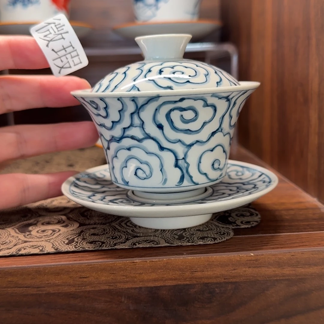 釉下手绘茶具微瑕