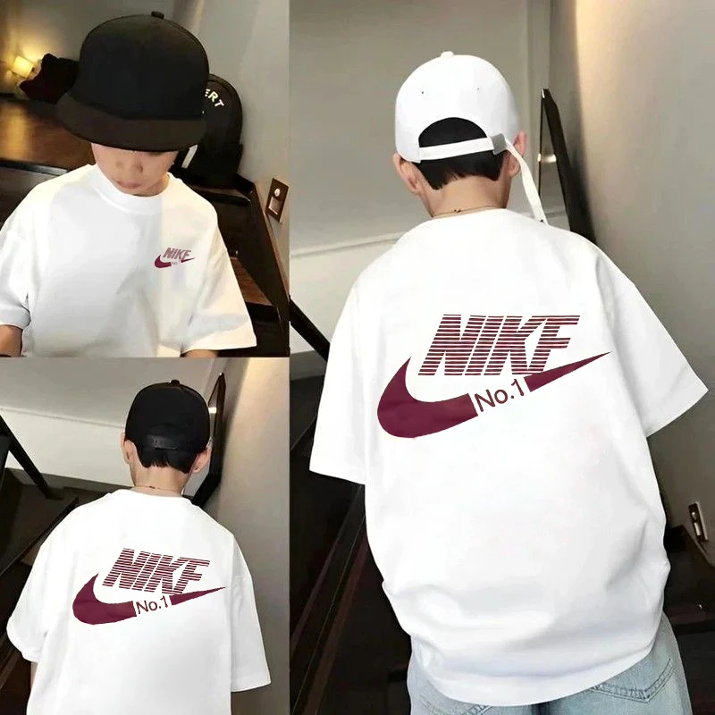 渐变字母~男童夏季个性字母宽松休闲印花字母短袖T恤9698