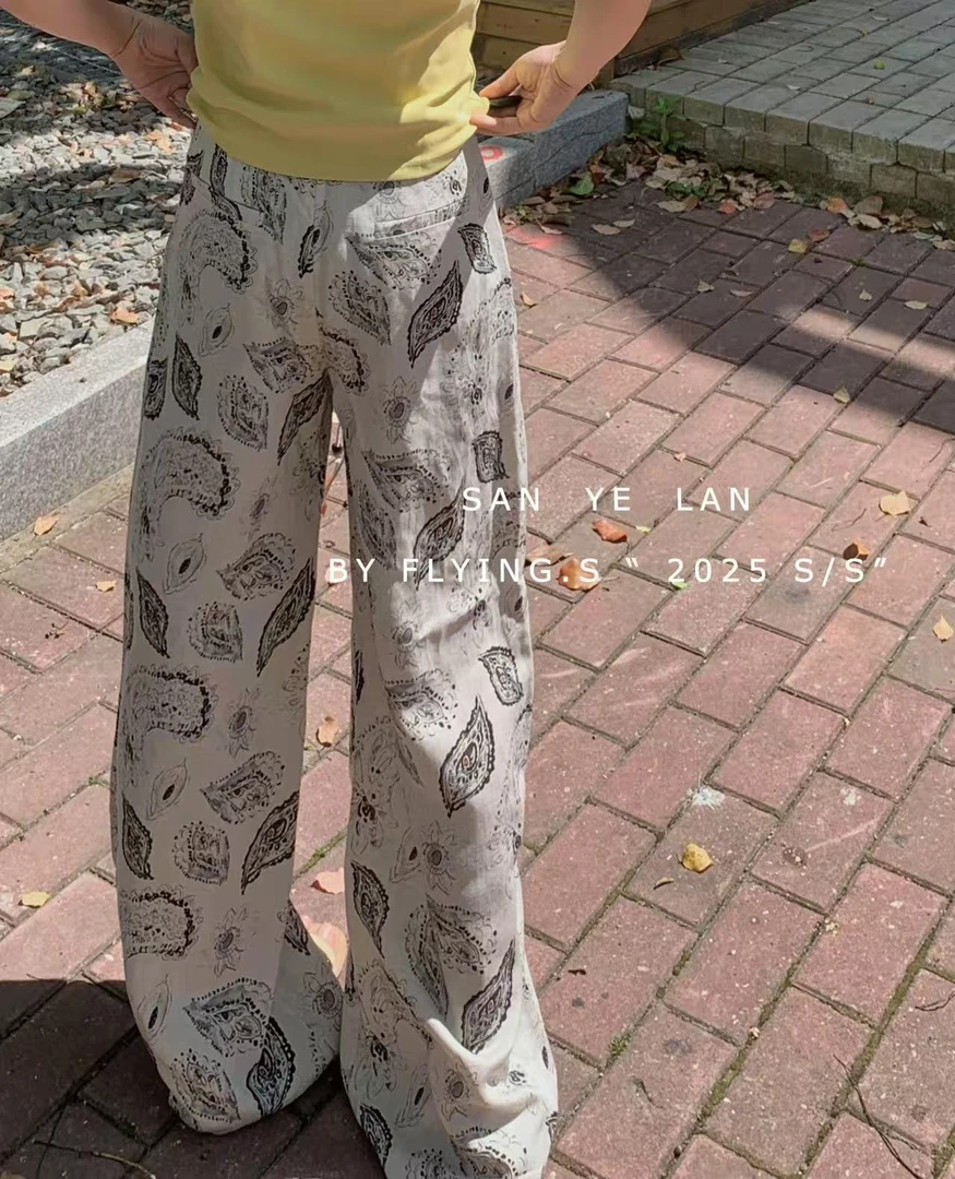 SYL2025夏季新款显瘦百搭印花树叶花裤25176