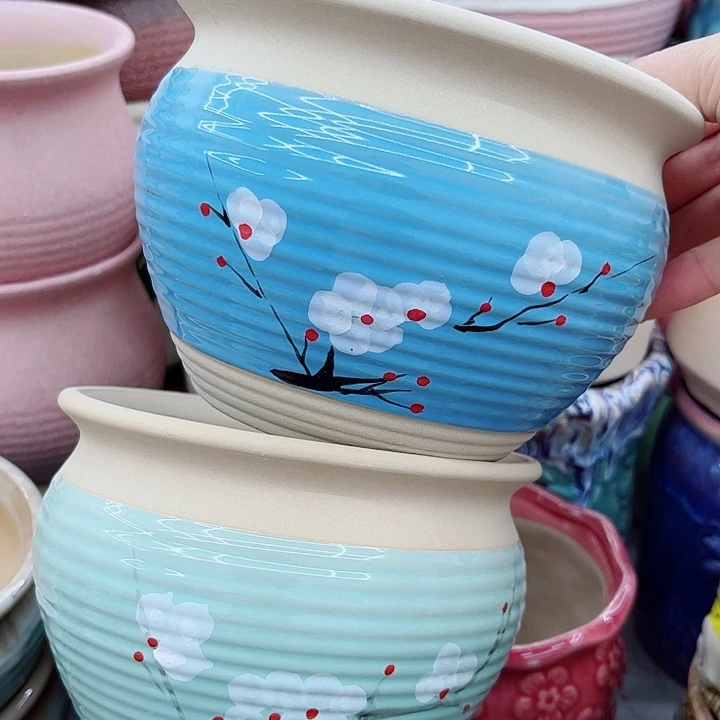 多肉绿植陶瓷花盆9.9包邮，有孔