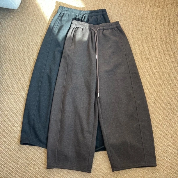 MUHOHUI【九分加绒裤】松紧腰时尚韩版百搭宽松休闲慵懒宽松阔腿裤