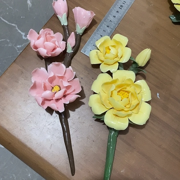 瓷片纯手工陶瓷花摆件瑕