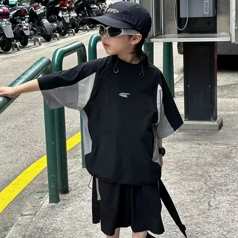 【亲子装】儿童运动拼接套装2025新款休闲套装短袖夏季上衣裤子子