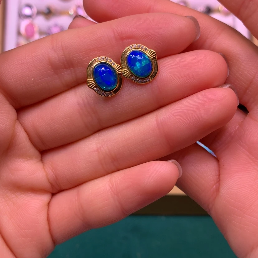 【闪购商品】欧泊耳钉换托银S925镶嵌光